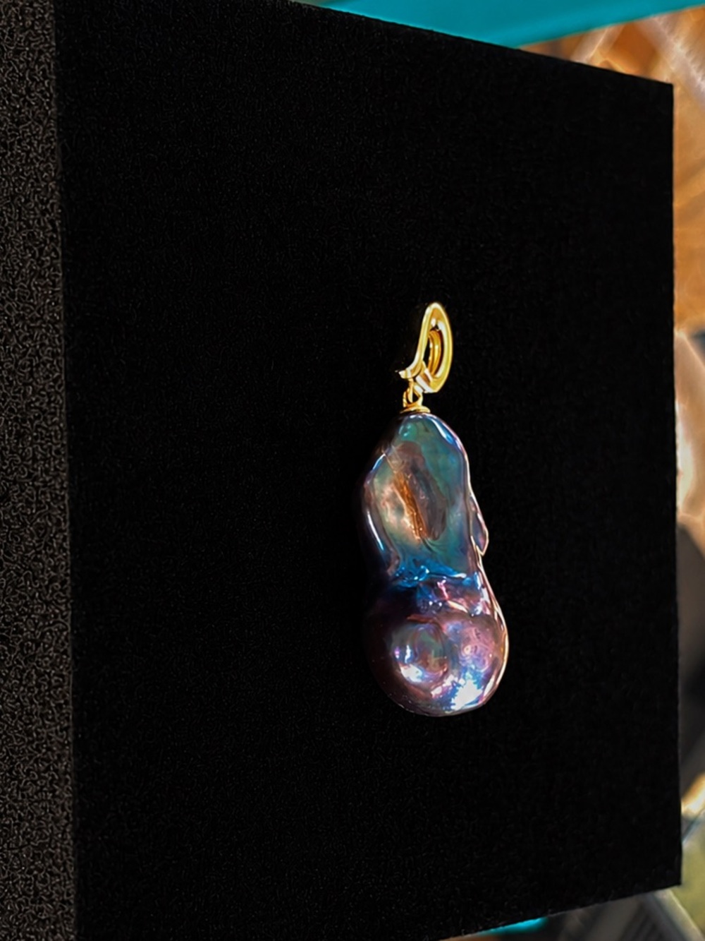 Large Peacock Baroque Pearl Pendant | S925 Gold Plated | Clip Hinge Bail